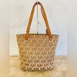 Michael Kors brown canvas/jacquard tote shoulder bag